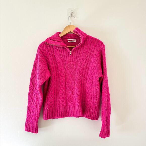 Anthropologie Payton 1/4 Zip Cable-Knit Pullover Sweater Pink XS - Picture 1 of 8